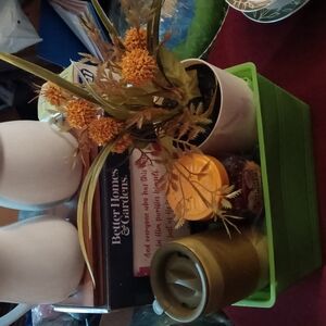 Green Decorative Storage Box with Faux Flowers